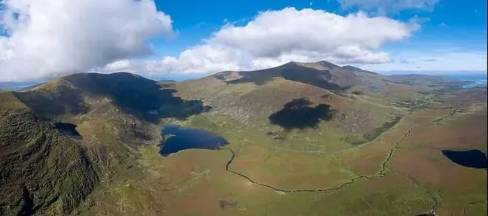 Framed Print : A panorama aerial view of the Mountains of the Central Dingle Peninsula and Connor Pass in County Kerry of Ireland Framed Print : A panorama aerial view of the Mountains of the Central Dingle Peninsula and Connor Pass in County Kerry of Ireland