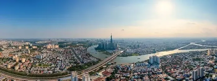 Framed Print : Panorama aerial view of Saigon or Ho Chi Minh city under blue sky Framed Print : Panorama aerial view of Saigon or Ho Chi Minh city under blue sky