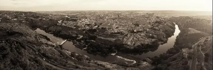 Framed Print : Panorama aerial view of Toledo city skyline with historical buildings in Spain Framed Print : Panorama aerial view of Toledo city skyline with historical buildings in Spain