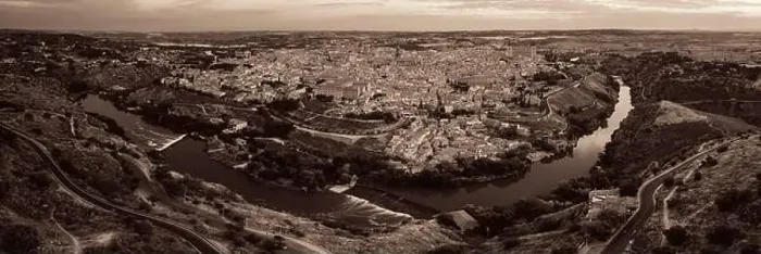Framed Print : Panorama aerial view of Toledo city skyline with historical buildings in Spain Framed Print : Panorama aerial view of Toledo city skyline with historical buildings in Spain