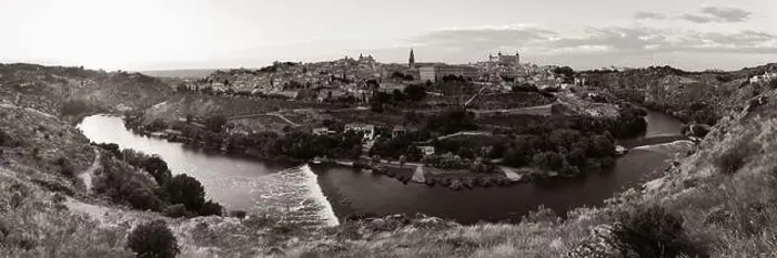 Framed Print : Panorama aerial view of Toledo city skyline with historical buildings in Spain Framed Print : Panorama aerial view of Toledo city skyline with historical buildings in Spain