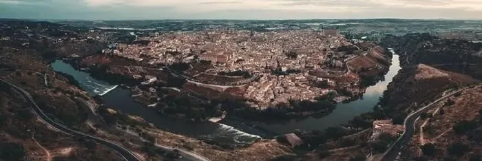 Framed Print : Panorama aerial view of Toledo city skyline with historical buildings in Spain Framed Print : Panorama aerial view of Toledo city skyline with historical buildings in Spain
