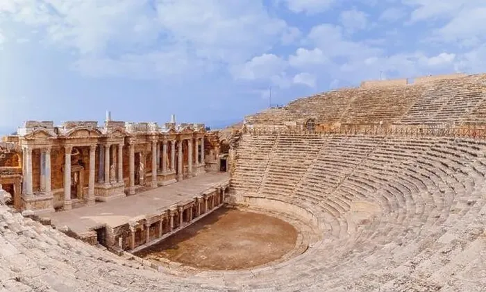 Framed Print : Panorama Amphitheater in Hierapolis ancient city in Pamukkale Turkey