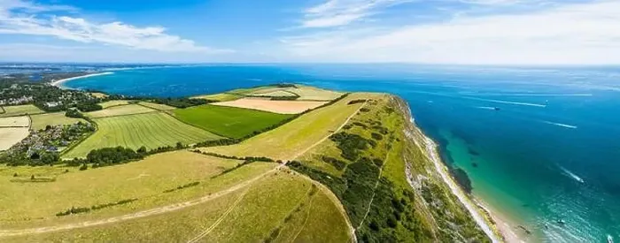 Framed Print : Panorama of Ballard Cliff over Studland from a drone, Jurassic Coast, Dorset Coast, Poole, England Framed Print : Panorama of Ballard Cliff over Studland from a drone, Jurassic Coast, Dorset Coast, Poole, England