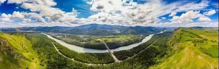 Framed Print : Panorama Blue Katun river Altai mountains republic Russia, aerial top view Framed Print : Panorama Blue Katun river Altai mountains republic Russia, aerial top view