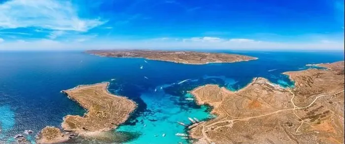 Framed Print : Panorama of Blue Lagoon Comino Malta. Cote Azur, turquoise clear water with white sand. Aerial view Framed Print : Panorama of Blue Lagoon Comino Malta. Cote Azur, turquoise clear water with white sand. Aerial view