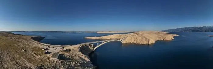 Framed Print : Panorama of croatian Paski most bridge connecting mainland with island Pag in Dalmatia Framed Print : Panorama of croatian Paski most bridge connecting mainland with island Pag in Dalmatia