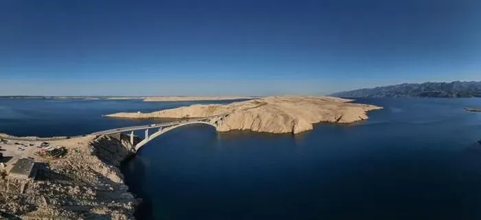 Framed Print : Panorama of croatian Paski most bridge connecting mainland with island Pag in Dalmatia Framed Print : Panorama of croatian Paski most bridge connecting mainland with island Pag in Dalmatia