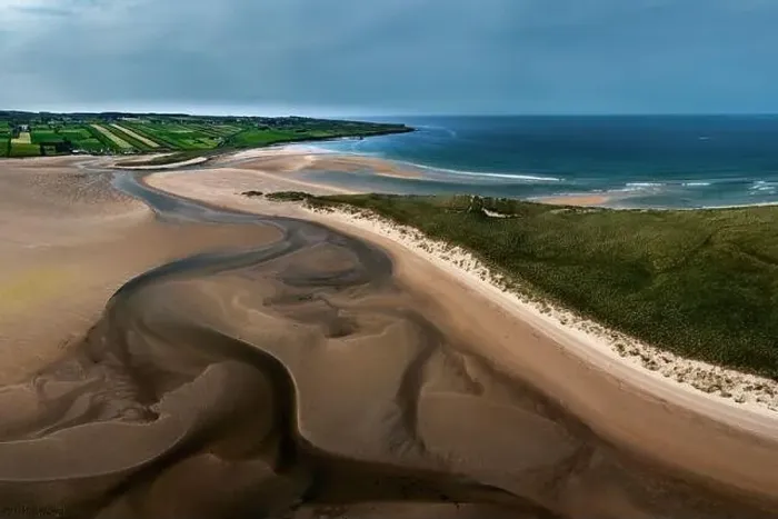 Framed Print : A panorama drone landscape view of the beautiful golden sand beach at Lacken Strand on the coast of North Mayo in Framed Print : A panorama drone landscape view of the beautiful golden sand beach at Lacken Strand on the coast of North Mayo in