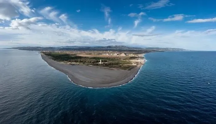 Framed Print : Panorama drone landscape view of Punta Alice beach and lighthouse in Calabria