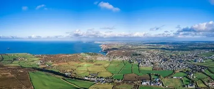 Framed Print : Panorama from a drone over St. Agnes, Cornwall, England Framed Print : Panorama from a drone over St. Agnes, Cornwall, England