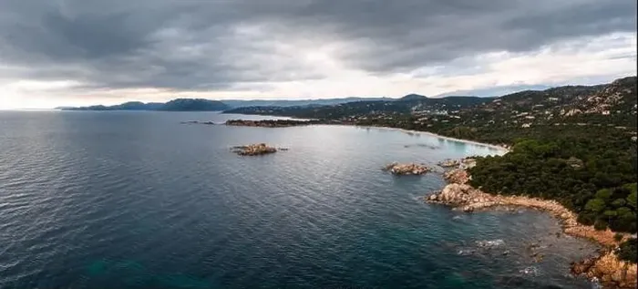 Framed Print : panorama drone view of Palombaggia Beach and hilly coastline in southeastern Corsica Framed Print : panorama drone view of Palombaggia Beach and hilly coastline in southeastern Corsica