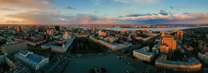 Framed Print : Panorama of Evening spring central Voronezh cityscape at sunset, aerial view Framed Print : Panorama of Evening spring central Voronezh cityscape at sunset, aerial view