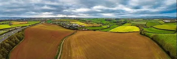 Framed Print : Panorama over Fields and Farms from a drone, Devon, England, Europe Framed Print : Panorama over Fields and Farms from a drone, Devon, England, Europe