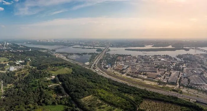 Framed Print : Panorama of Kiev under National Botanical Garden. Aerial view Framed Print : Panorama of Kiev under National Botanical Garden. Aerial view