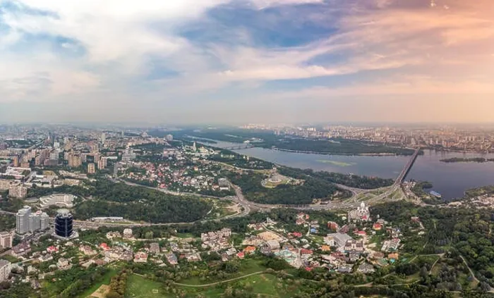 Framed Print : Panorama of Kiev under National Botanical Garden. Aerial view Framed Print : Panorama of Kiev under National Botanical Garden. Aerial view