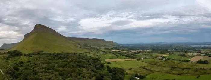 Framed Print : A panorama landscape of County Sligo with the Benbulbin mountain peak and ridge under a cloudy evening sky Framed Print : A panorama landscape of County Sligo with the Benbulbin mountain peak and ridge under a cloudy evening sky