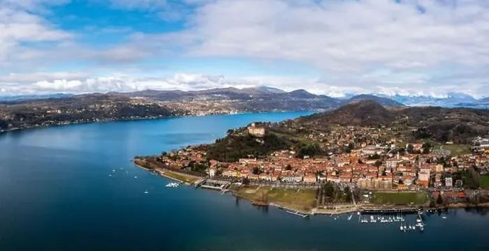 Framed Print : Panorama landscape of Lake Maggiore and Angera with Borromeo Castle on the hilltop Framed Print : Panorama landscape of Lake Maggiore and Angera with Borromeo Castle on the hilltop