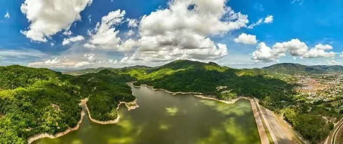 Framed Print : Panorama landscape mountains nature view from Drone camera Framed Print : Panorama landscape mountains nature view from Drone camera