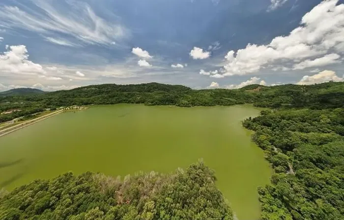 Framed Print : Panorama landscape nature lake or pond Aerial view drone shot of scenery mountain green tropical rainforest Framed Print : Panorama landscape nature lake or pond Aerial view drone shot of scenery mountain green tropical rainforest