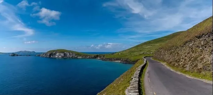 Framed Print : panorama landscape with Wild Atlantic Way coastal road leading to Slea Head on Dingle Peninsula in County Kerry of Framed Print : panorama landscape with Wild Atlantic Way coastal road leading to Slea Head on Dingle Peninsula in County Kerry of