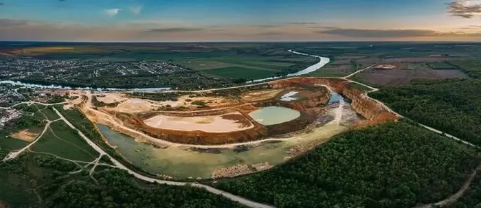 Framed Print : Panorama of limestone open pit mine, aerial view from drone Framed Print : Panorama of limestone open pit mine, aerial view from drone