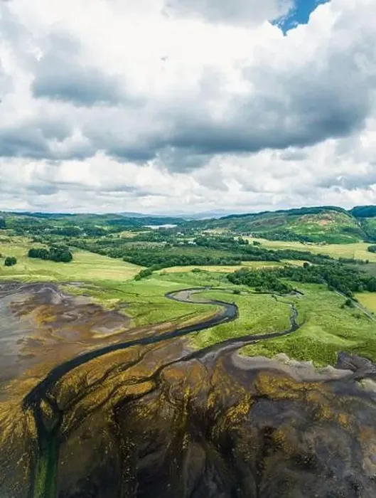 Framed Print : Panorama of Loch Feochan and Feochan Bheag River from a drone Framed Print : Panorama of Loch Feochan and Feochan Bheag River from a drone