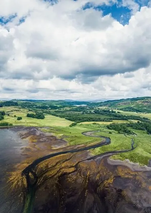 Framed Print : Panorama of Loch Feochan and Feochan Bheag River from a drone Framed Print : Panorama of Loch Feochan and Feochan Bheag River from a drone