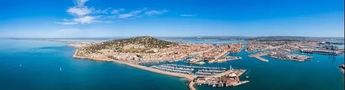 Framed Print : Panorama of the marina and commercial port of Sete on a summer day, in Herault in Occitanie, France Framed Print : Panorama of the marina and commercial port of Sete on a summer day, in Herault in Occitanie, France