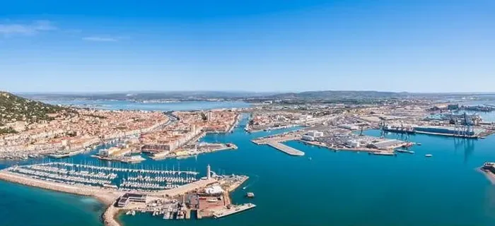 Framed Print : Panorama of the marina and commercial port of Sete on a summer day, in Herault in Occitanie, France Framed Print : Panorama of the marina and commercial port of Sete on a summer day, in Herault in Occitanie, France