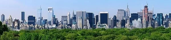Panorama of midtown Manhattan from above Central Park treetops in New York City