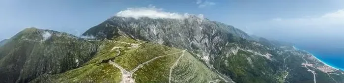 Framed Print : Panorama of Mountains over Llogara Pass from a drone, Panorama Llogara, Ceraunian Mountains, Albania Framed Print : Panorama of Mountains over Llogara Pass from a drone, Panorama Llogara, Ceraunian Mountains, Albania
