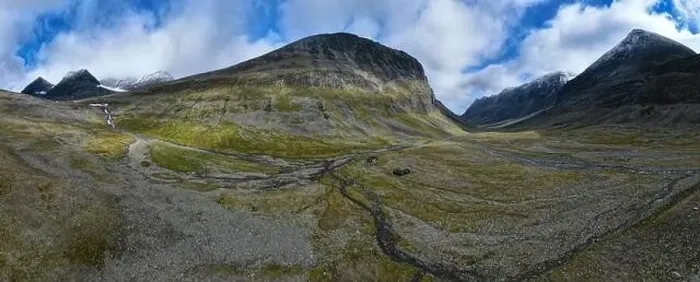 Framed Print : A panorama of the mountains around Nallo mountain hut taken with a drone, Lapland, Sweden Framed Print : A panorama of the mountains around Nallo mountain hut taken with a drone, Lapland, Sweden