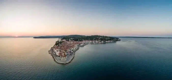 Framed Print : Panorama pfoto from Piran on Slovenian adriatic coast in morning sunrise Framed Print : Panorama pfoto from Piran on Slovenian adriatic coast in morning sunrise