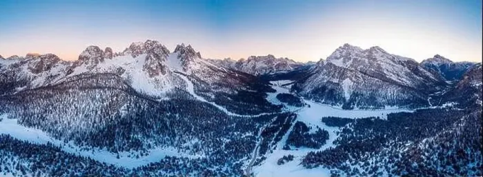 Framed Print : Panorama photo Misurina lake sunset Three Peaks of Lavaredo South Tyrol, Italy. Aerial top view Framed Print : Panorama photo Misurina lake sunset Three Peaks of Lavaredo South Tyrol, Italy. Aerial top view