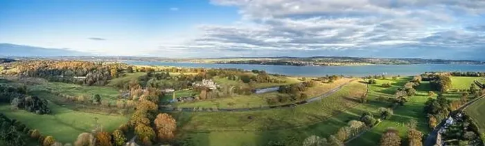Framed Print : Panorama over Powderham Castle and Park from a drone in Autumn Colors, Exeter, Devon, England, Europe Framed Print : Panorama over Powderham Castle and Park from a drone in Autumn Colors, Exeter, Devon, England, Europe