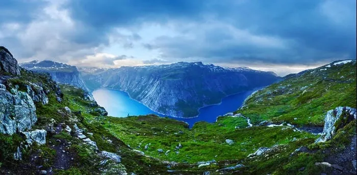 Framed Print : Panorama of Ringedalsvatnet lake near Trolltunga rock - most spectacular and famous scenic cliff in Norway Framed Print : Panorama of Ringedalsvatnet lake near Trolltunga rock - most spectacular and famous scenic cliff in Norway