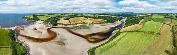 Framed Print : Panorama of River Emme and Red Cove from a drone, Mothecombe, Plymouth, South Devon, England, Europe Framed Print : Panorama of River Emme and Red Cove from a drone, Mothecombe, Plymouth, South Devon, England, Europe