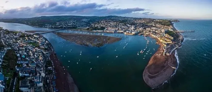 Framed Print : Panorama over River Teign, Shaldon and Teignmouth from a drone, Devon, England, Europe Framed Print : Panorama over River Teign, Shaldon and Teignmouth from a drone, Devon, England, Europe