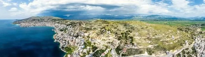 Framed Print : Panorama of Saranda from a drone, Albanian Riviera, Albania Framed Print : Panorama of Saranda from a drone, Albanian Riviera, Albania
