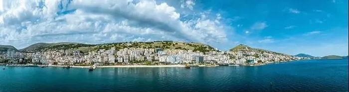 Framed Print : Panorama of Saranda from a drone, Albanian Riviera, Albania Framed Print : Panorama of Saranda from a drone, Albanian Riviera, Albania