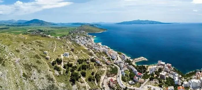 Framed Print : Panorama of Saranda from a drone, Albanian Riviera, Albania Framed Print : Panorama of Saranda from a drone, Albanian Riviera, Albania