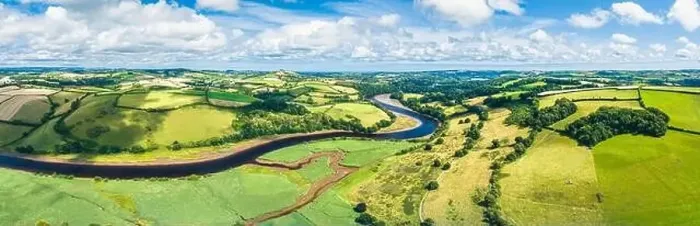 Framed Print : Panorama of Sharpham Meadows and Marsh over River Dart from a drone, Totnes, Devon, England Framed Print : Panorama of Sharpham Meadows and Marsh over River Dart from a drone, Totnes, Devon, England