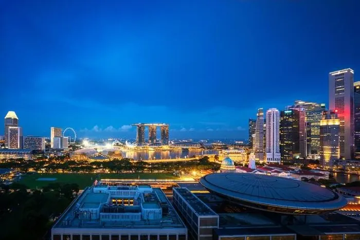 Framed Print : Panorama of Singapore business district skyline and office skyscraper at night in Marina bay, Singapore. Asian tourism, modern city life, or business Framed Print : Panorama of Singapore business district skyline and office skyscraper at night in Marina bay, Singapore. Asian tourism, modern city life, or business