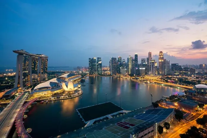 Framed Print : Panorama of Singapore business district skyline and Singapore skyscraper in night at Marina Bay, Singapore