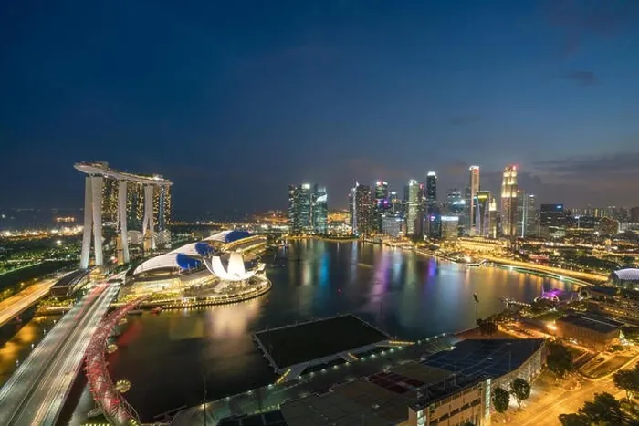 Framed Print : Panorama of Singapore business district skyline and Singapore skyscraper in night at Marina Bay, Singapore. Asia Framed Print : Panorama of Singapore business district skyline and Singapore skyscraper in night at Marina Bay, Singapore. Asia