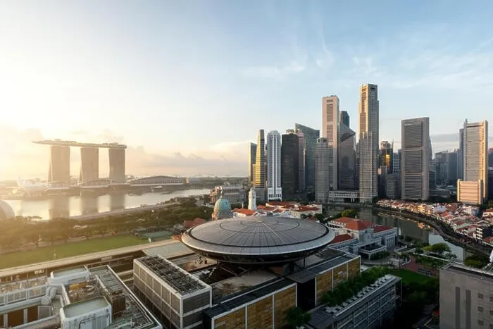Framed Print : Panorama of Singapore business district skyline and Singapore skyscraper with Supreme Court in morning at Marina Bay, Singapore Framed Print : Panorama of Singapore business district skyline and Singapore skyscraper with Supreme Court in morning at Marina Bay, Singapore
