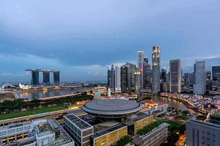 Framed Print : Panorama of Singapore business district skyline and Singapore skyscraper with Supreme Court in night at Marina Bay, Singapore Framed Print : Panorama of Singapore business district skyline and Singapore skyscraper with Supreme Court in night at Marina Bay, Singapore