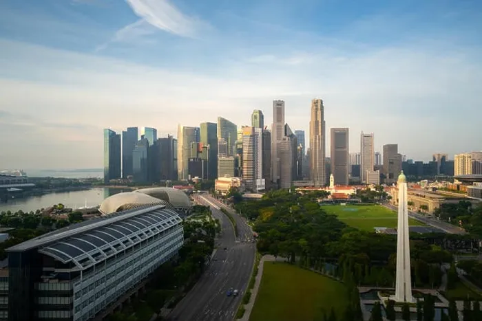 Framed Print : Panorama of Singapore business district skyline and skyscraper during sunrise at Marina Bay, Singapore. Asian tourism, modern city life, or business f Framed Print : Panorama of Singapore business district skyline and skyscraper during sunrise at Marina Bay, Singapore. Asian tourism, modern city life, or business f