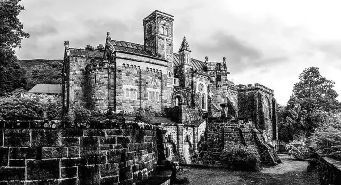 Framed Print : Panorama of St Conans Kirk in Black and White, Loch Awe in Argyll and Bute, Scotland, UK Framed Print : Panorama of St Conans Kirk in Black and White, Loch Awe in Argyll and Bute, Scotland, UK